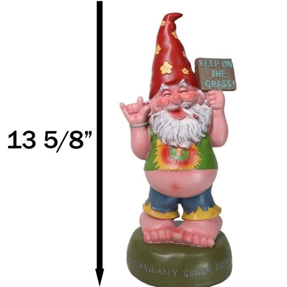 Ebros Free Spirited Hippie Garden Old Fat Mr Gnome Statue Keep On The Grass - Picture 6 of 7
